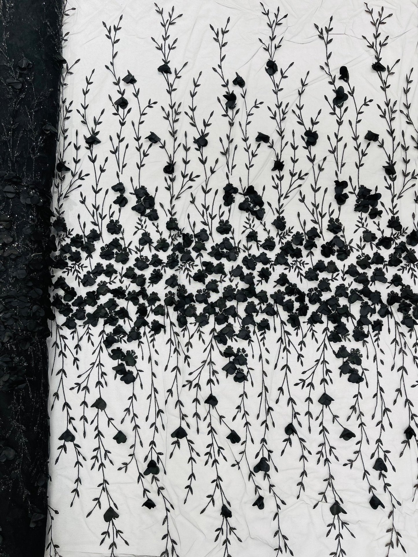 Satin 3D floral glitter Lace 54" Wide| New Creations Fabric & Foam Inc.