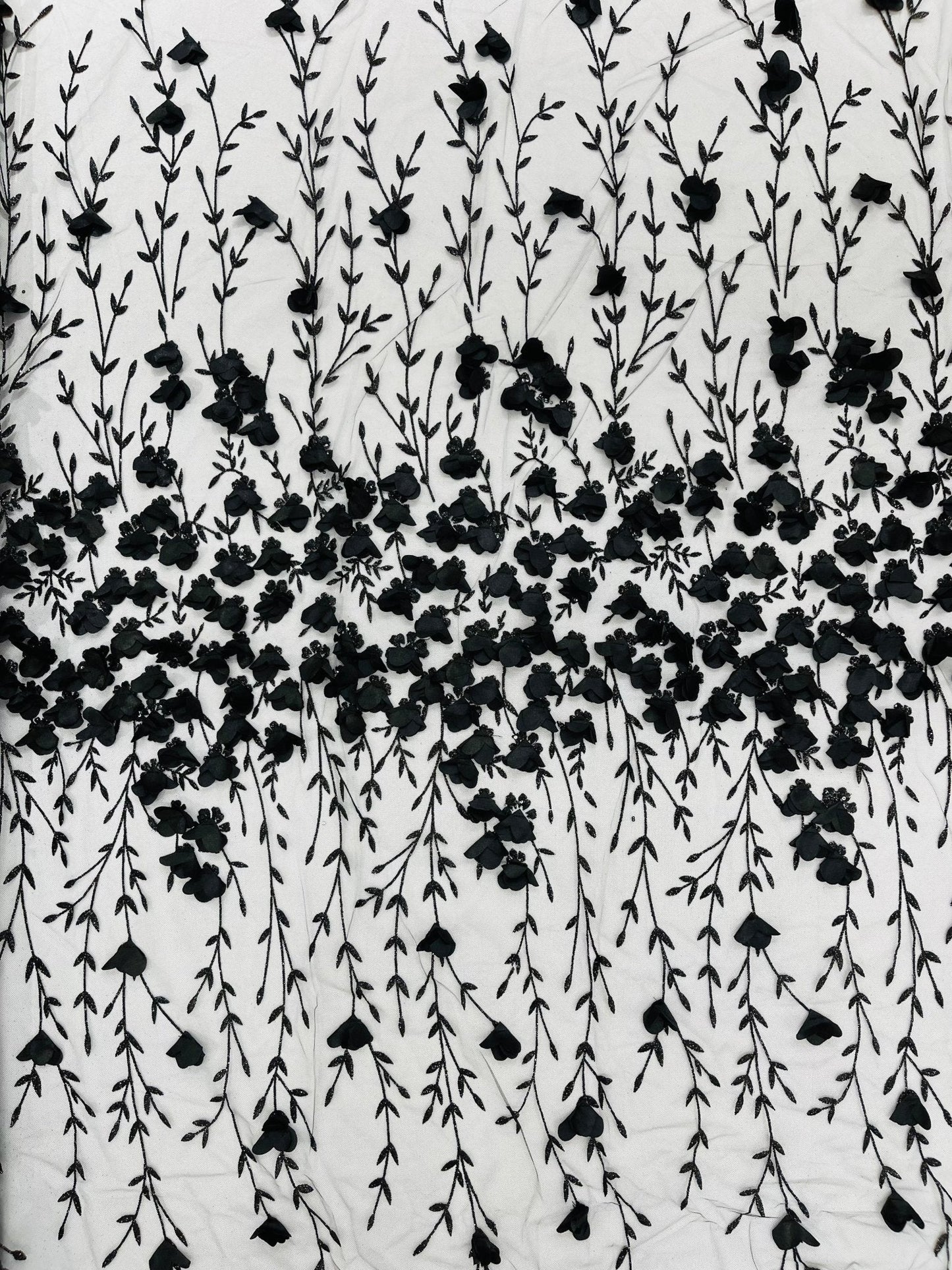 Satin 3D floral glitter Lace 54" Wide| New Creations Fabric & Foam Inc.
