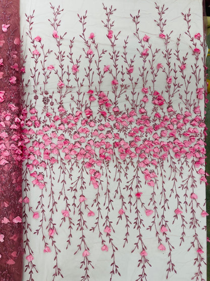 Satin 3D floral glitter Lace 54" Wide| New Creations Fabric & Foam Inc.