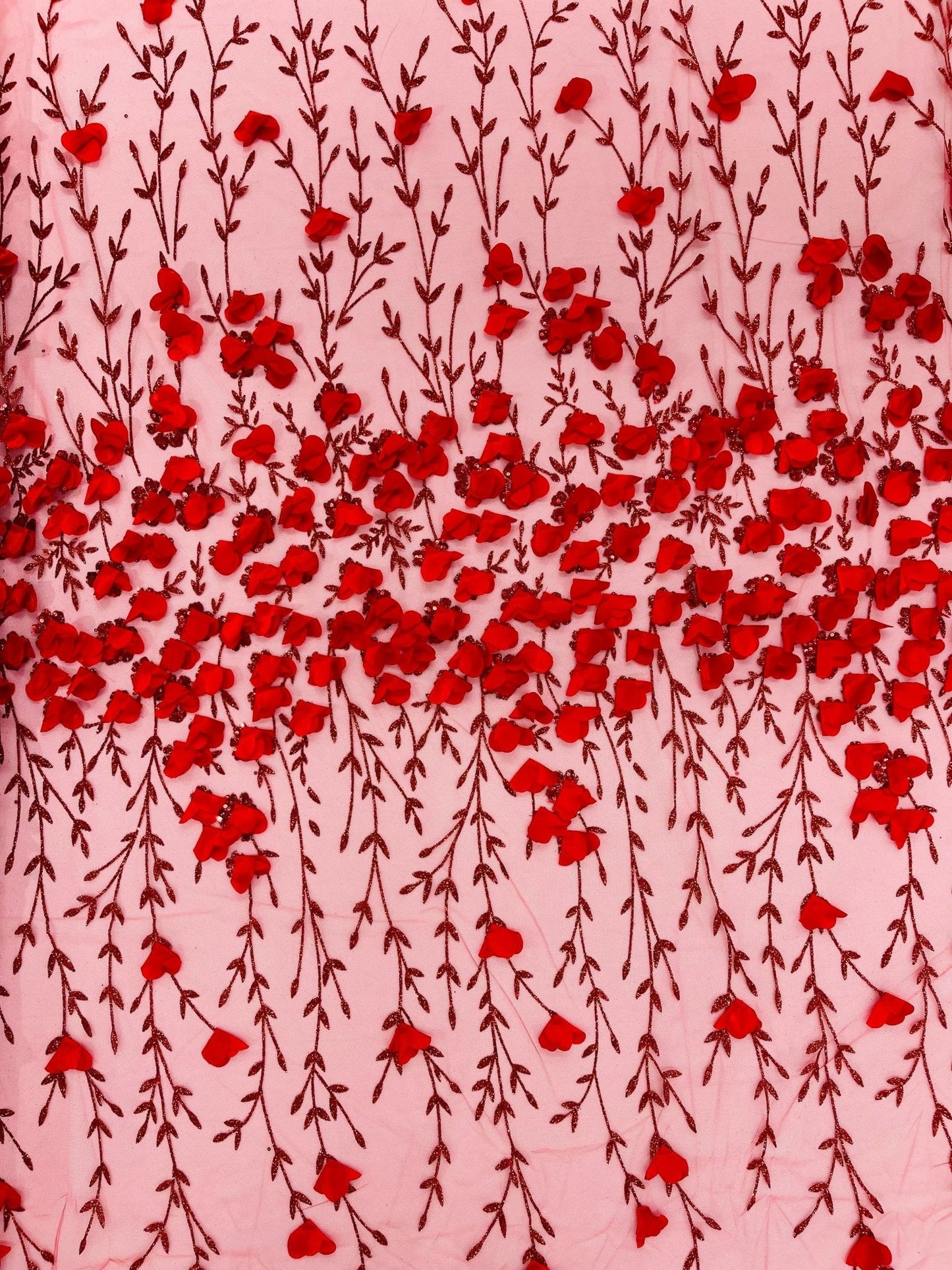 Satin 3D floral glitter Lace 54" Wide| New Creations Fabric & Foam Inc.