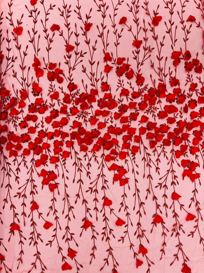 Satin 3D floral glitter Lace 54" Wide| New Creations Fabric & Foam Inc.