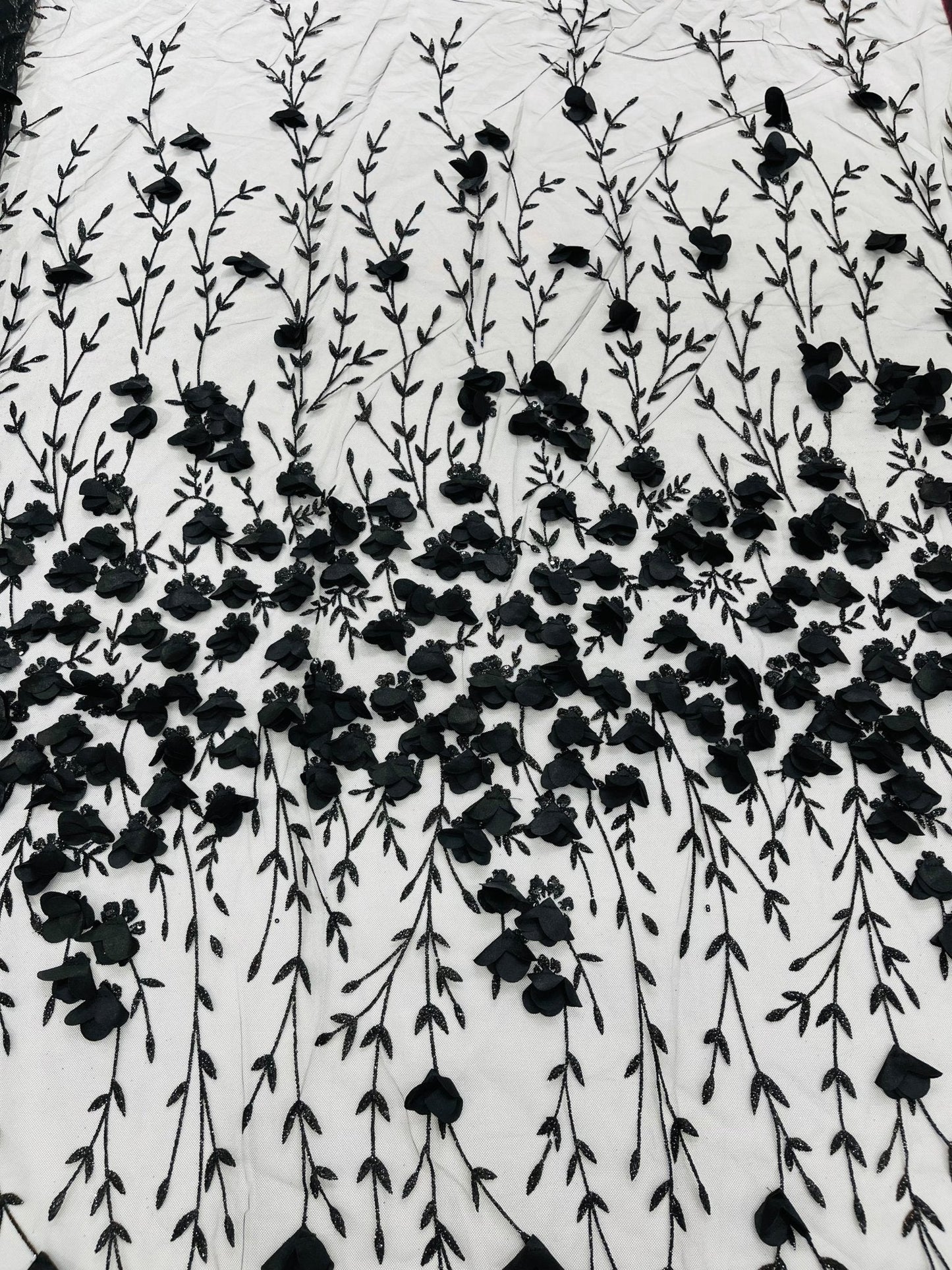 Satin 3D floral glitter Lace 54" Wide| New Creations Fabric & Foam Inc.