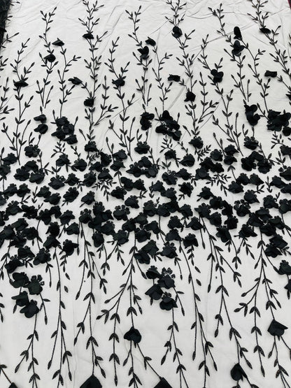 Satin 3D floral glitter Lace 54" Wide| New Creations Fabric & Foam Inc.