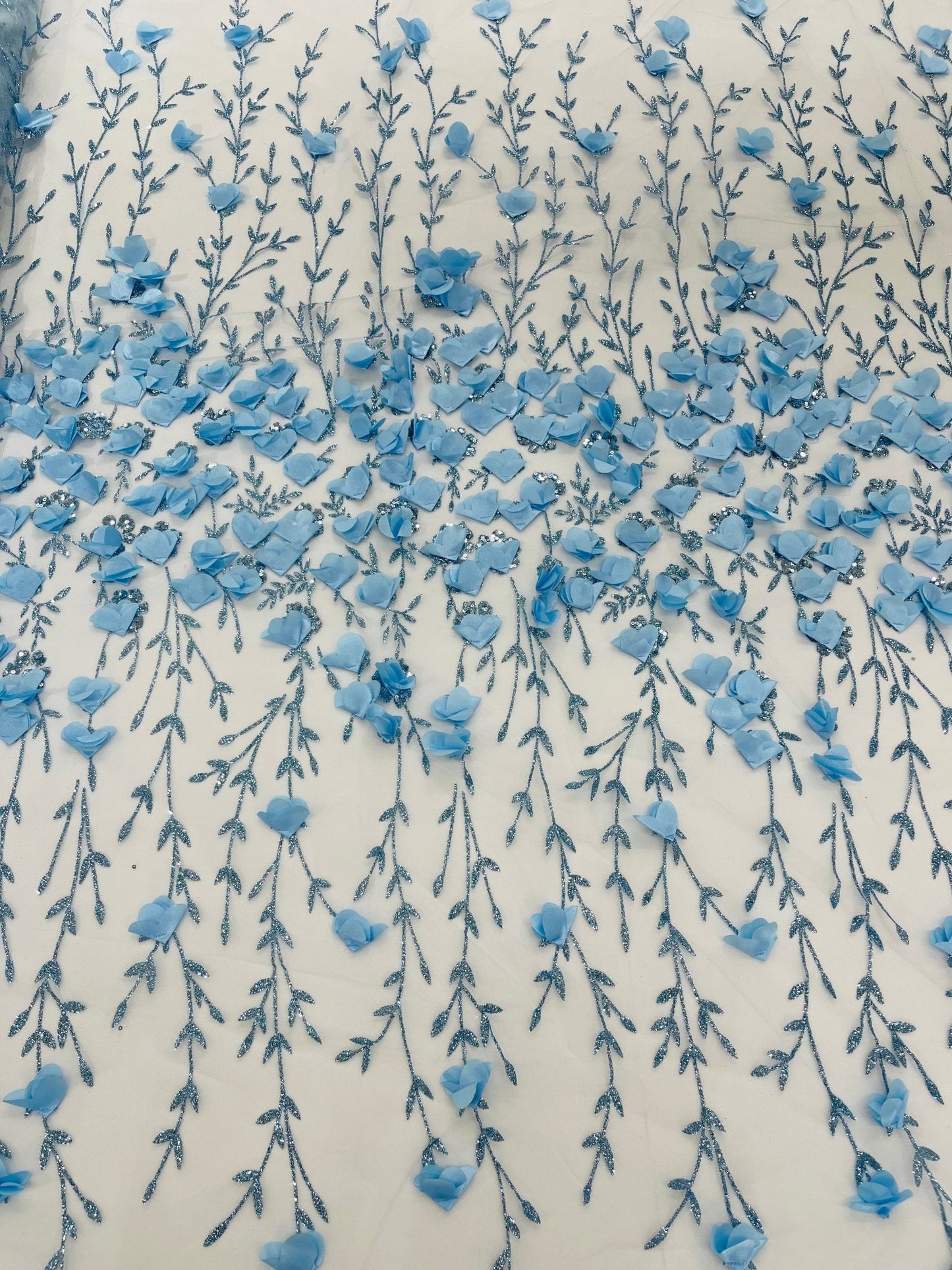 Satin 3D floral glitter Lace 54" Wide| New Creations Fabric & Foam Inc.