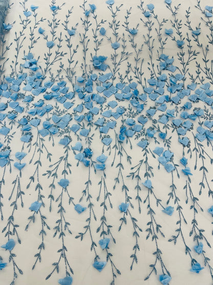 Satin 3D floral glitter Lace 54" Wide| New Creations Fabric & Foam Inc.