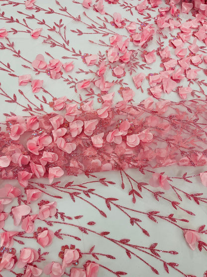 Satin 3D floral glitter Lace 54" Wide| New Creations Fabric & Foam Inc.