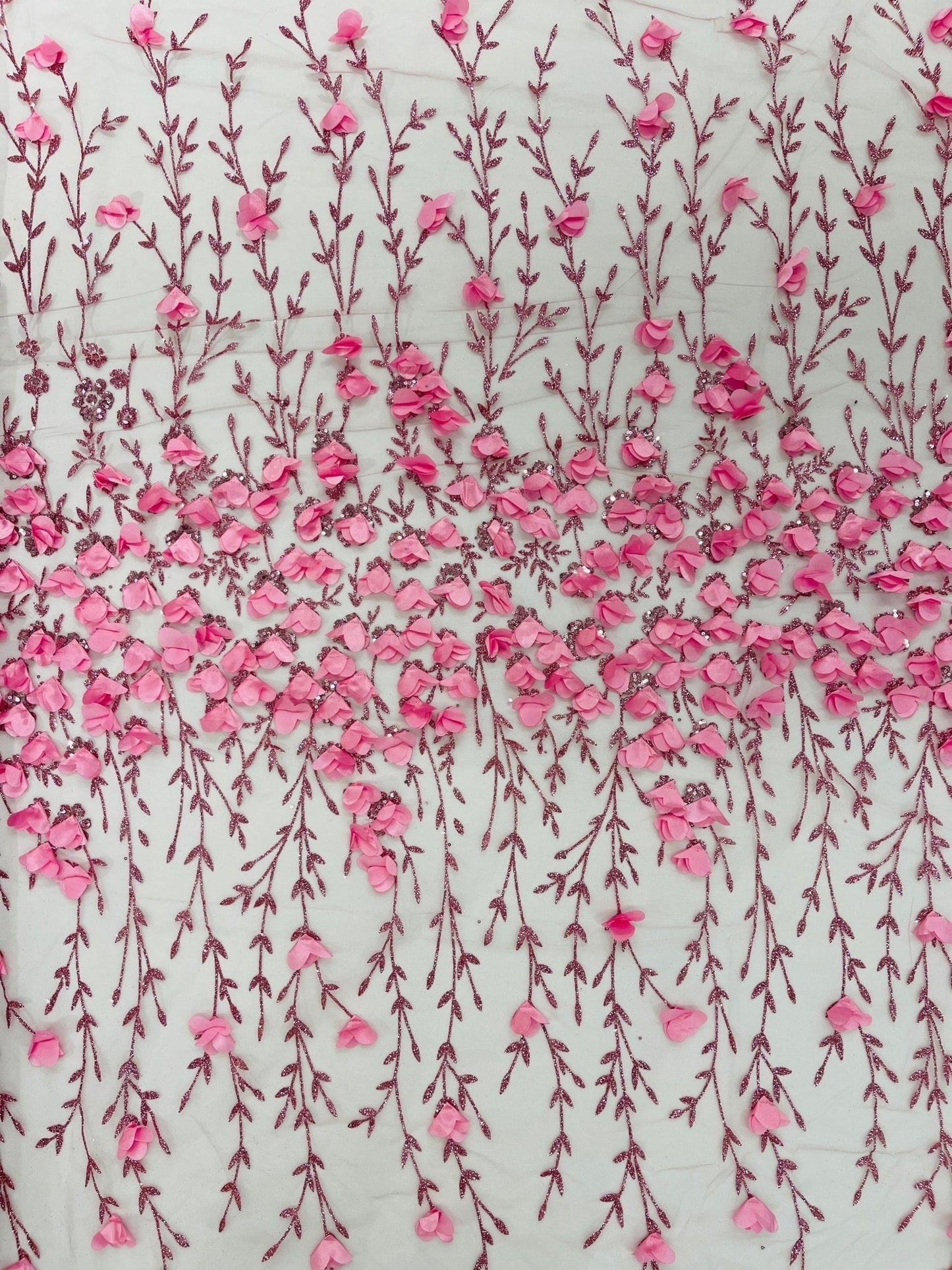 Satin 3D floral glitter Lace 54" Wide| New Creations Fabric & Foam Inc.