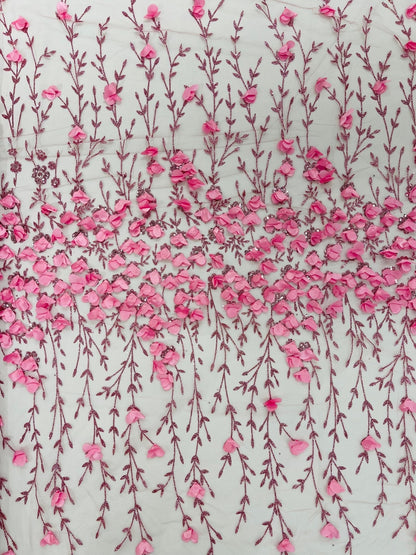 Satin 3D floral glitter Lace 54" Wide| New Creations Fabric & Foam Inc.