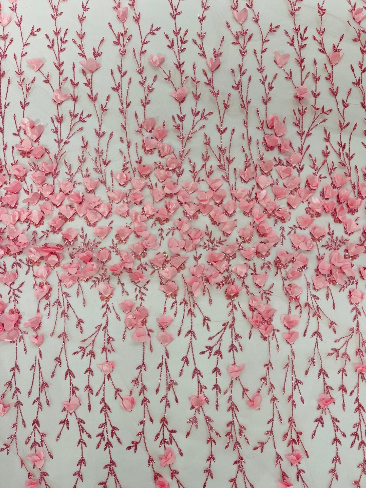 Satin 3D floral glitter Lace 54" Wide| New Creations Fabric & Foam Inc.