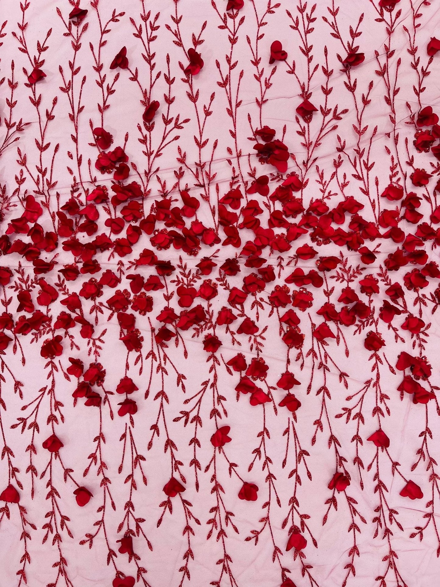 Satin 3D floral glitter Lace 54" Wide| New Creations Fabric & Foam Inc.