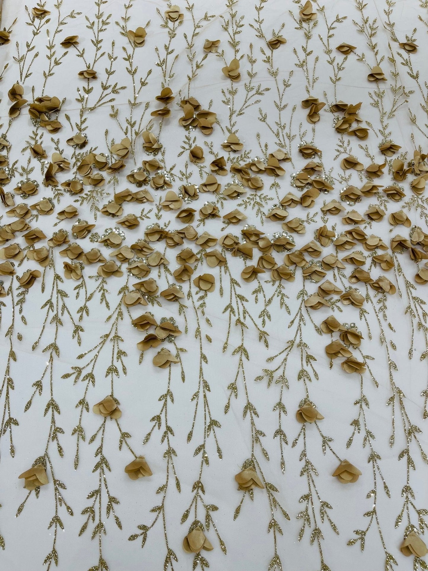 Satin 3D floral glitter Lace 54" Wide| New Creations Fabric & Foam Inc.