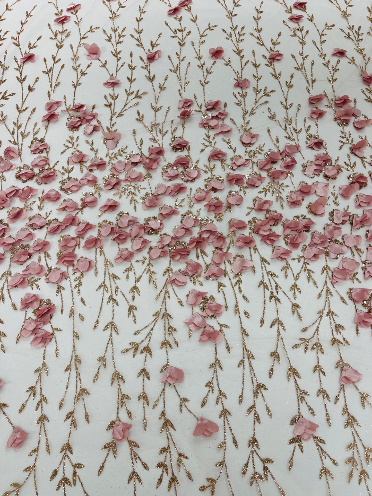 Satin 3D floral glitter Lace 54" Wide| New Creations Fabric & Foam Inc.