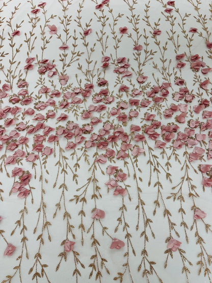 Satin 3D floral glitter Lace 54" Wide| New Creations Fabric & Foam Inc.