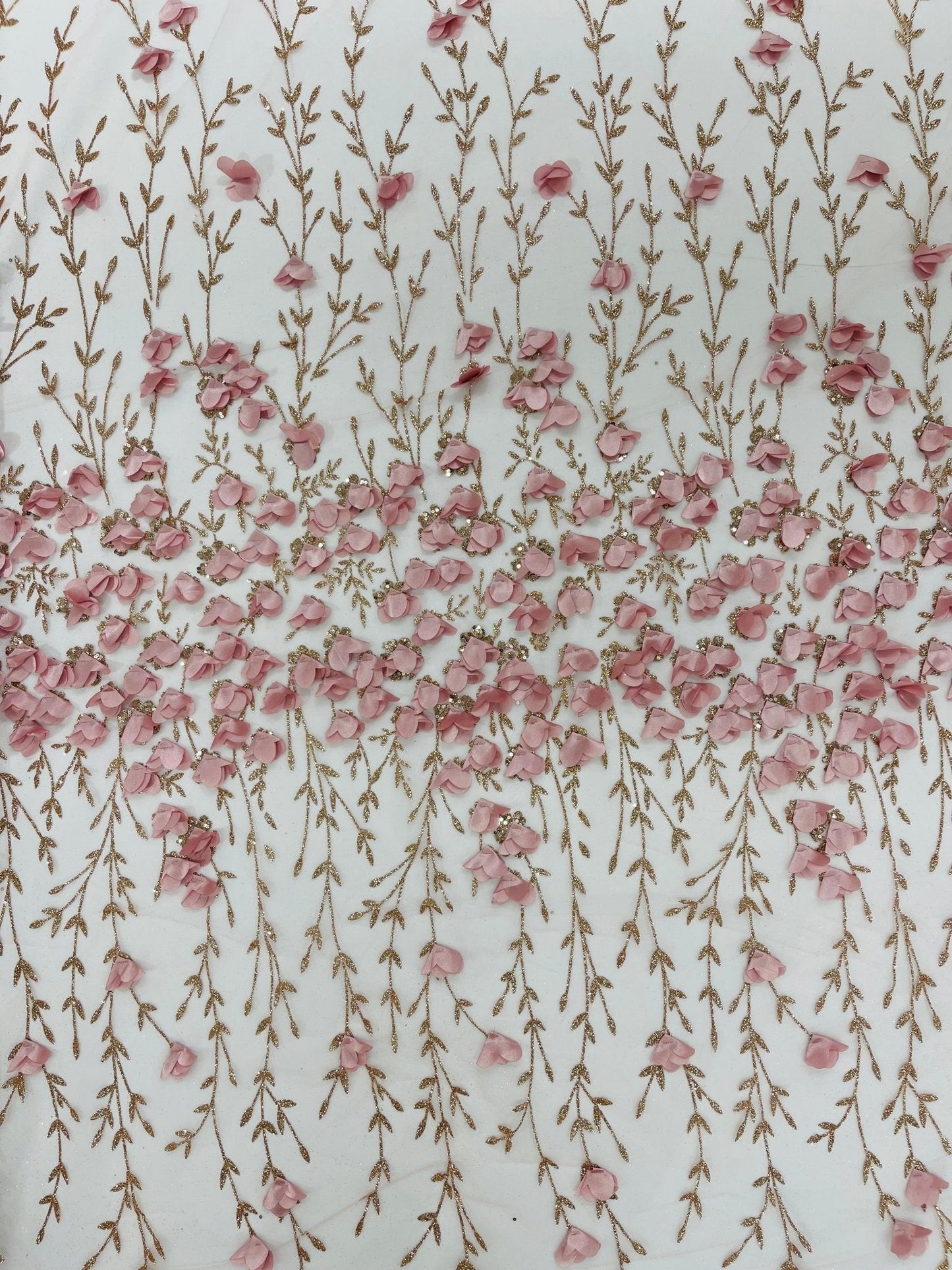 Satin 3D floral glitter Lace 54" Wide| New Creations Fabric & Foam Inc.