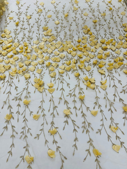Satin 3D floral glitter Lace 54" Wide| New Creations Fabric & Foam Inc.