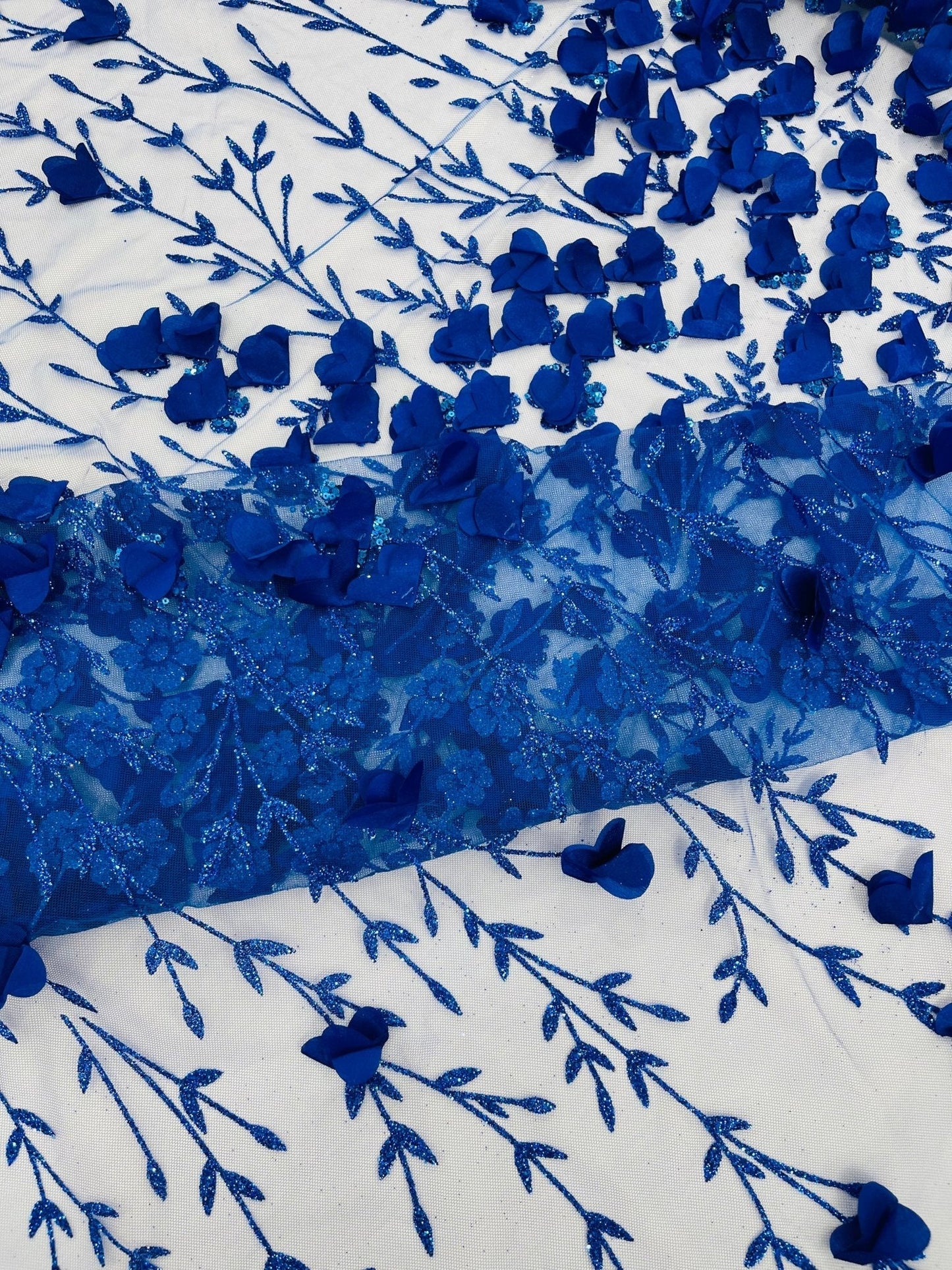 Satin 3D floral glitter Lace 54" Wide| New Creations Fabric & Foam Inc.