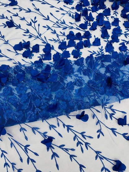 Satin 3D floral glitter Lace 54" Wide| New Creations Fabric & Foam Inc.