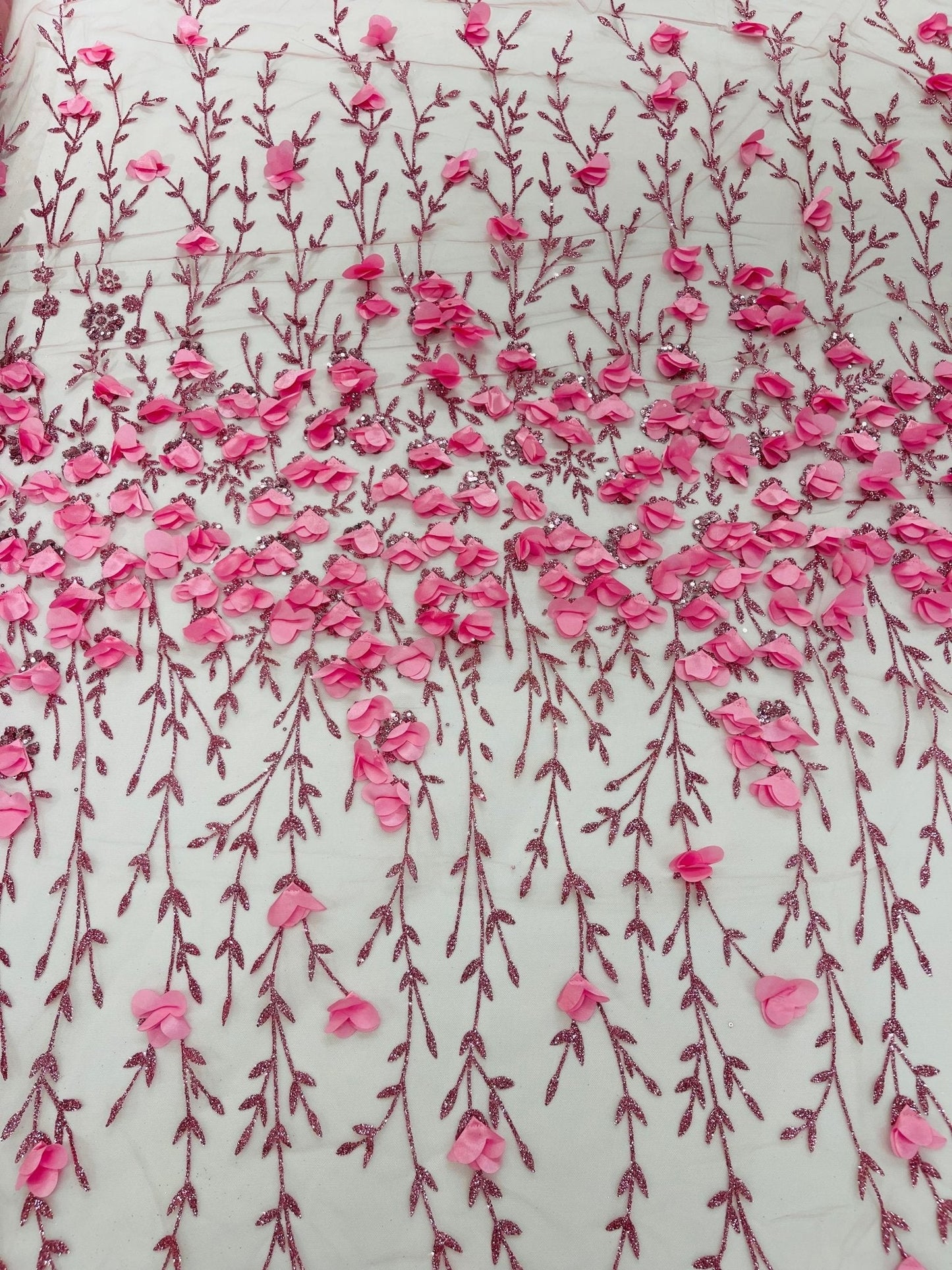 Satin 3D floral glitter Lace 54" Wide| New Creations Fabric & Foam Inc.