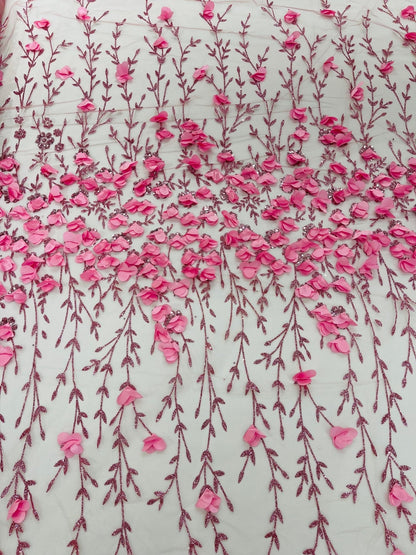 Satin 3D floral glitter Lace 54" Wide| New Creations Fabric & Foam Inc.