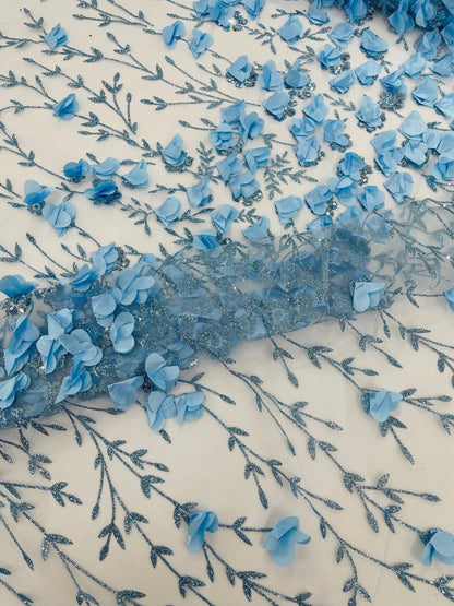 Satin 3D floral glitter Lace 54" Wide| New Creations Fabric & Foam Inc.