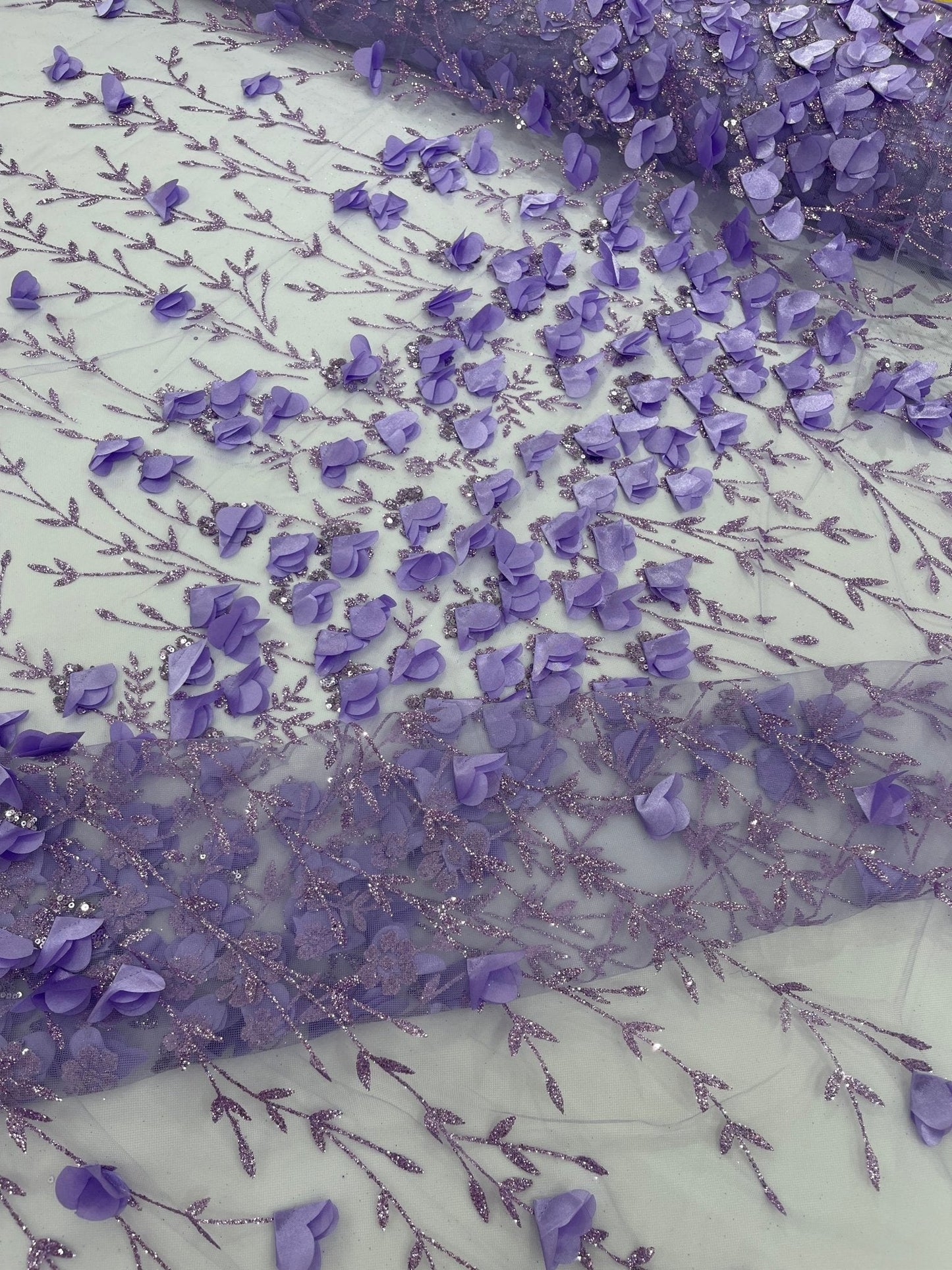 Satin 3D floral glitter Lace 54" Wide| New Creations Fabric & Foam Inc.