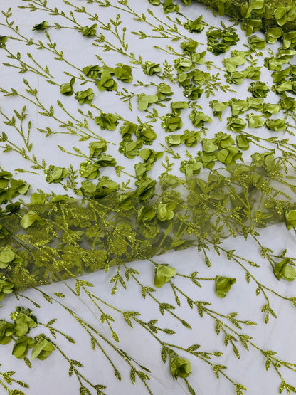 Satin 3D floral glitter Lace 54" Wide| New Creations Fabric & Foam Inc.