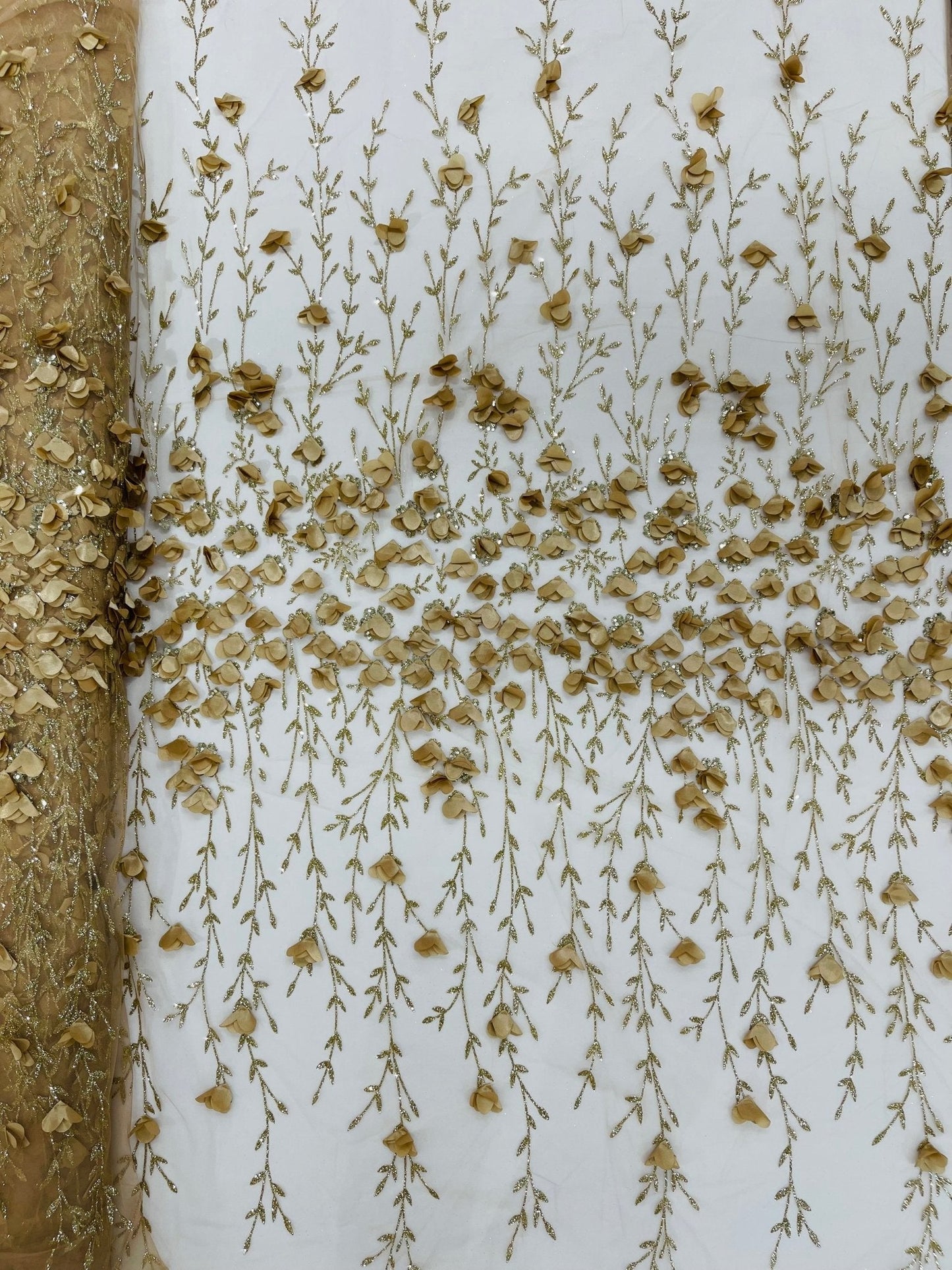 Satin 3D floral glitter Lace 54" Wide| New Creations Fabric & Foam Inc.