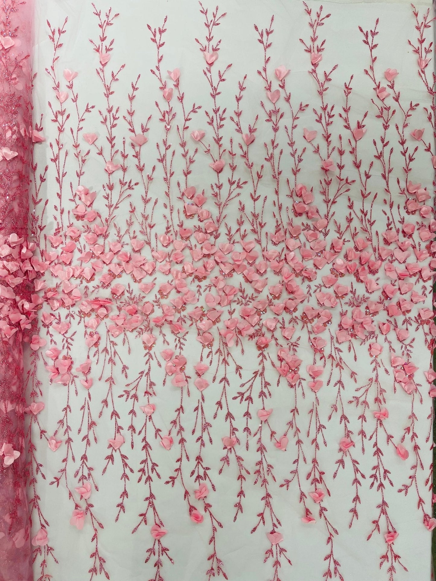 Satin 3D floral glitter Lace 54" Wide| New Creations Fabric & Foam Inc.
