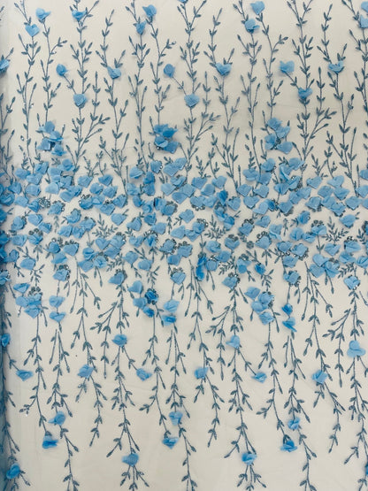 Satin 3D floral glitter Lace 54" Wide| New Creations Fabric & Foam Inc.