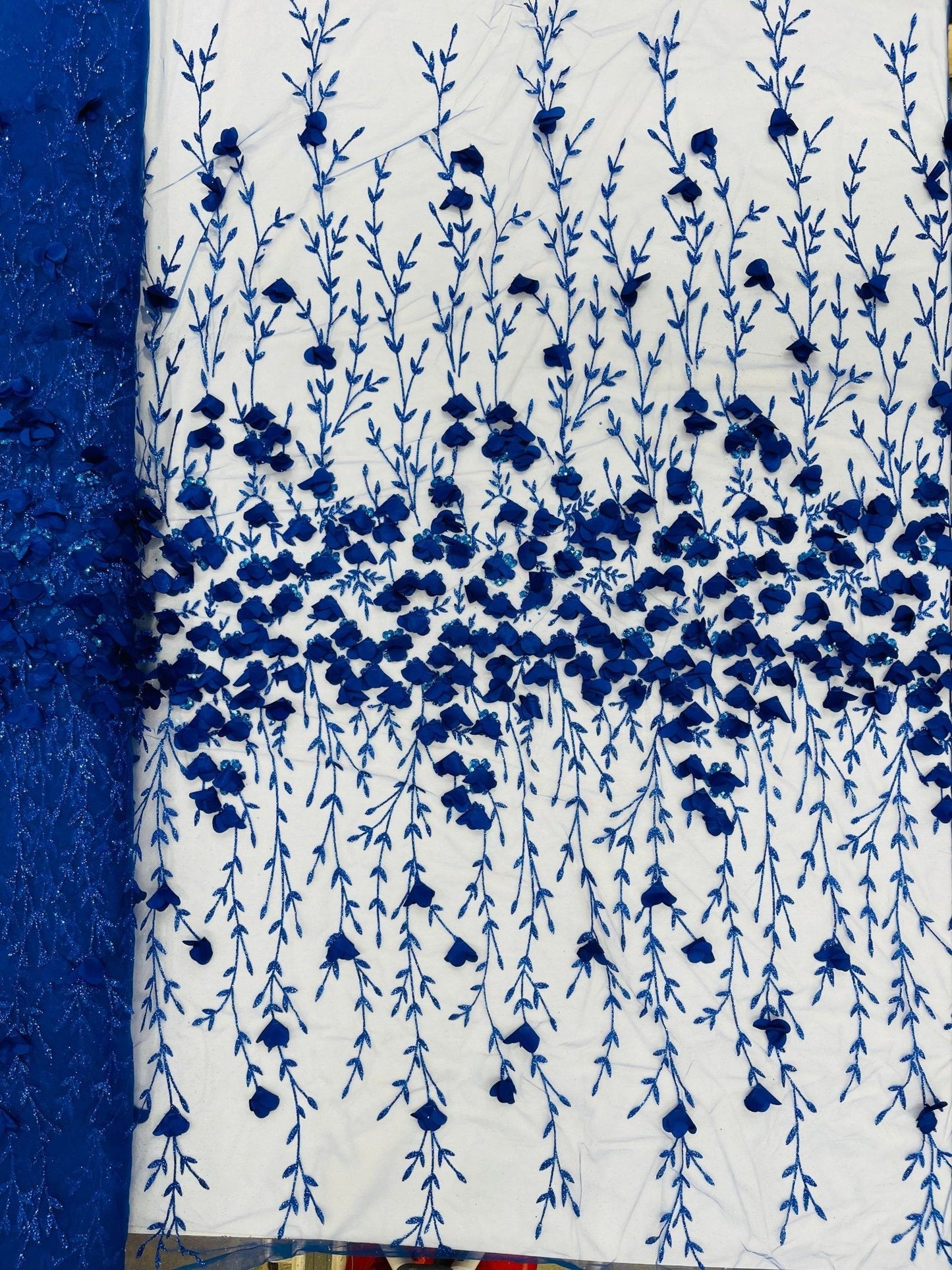 Satin 3D floral glitter Lace 54" Wide| New Creations Fabric & Foam Inc.