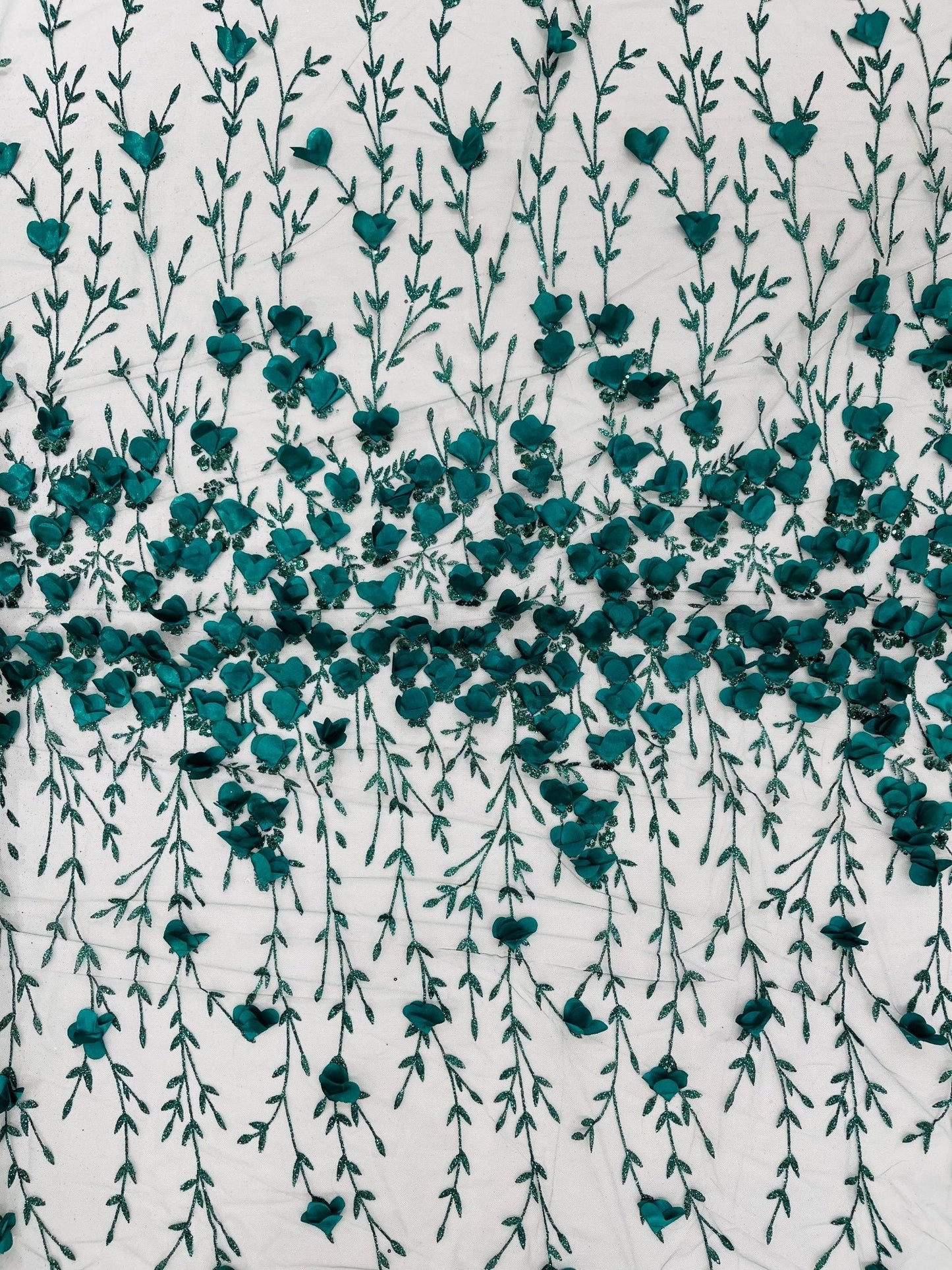 Satin 3D floral glitter Lace 54" Wide| New Creations Fabric & Foam Inc.