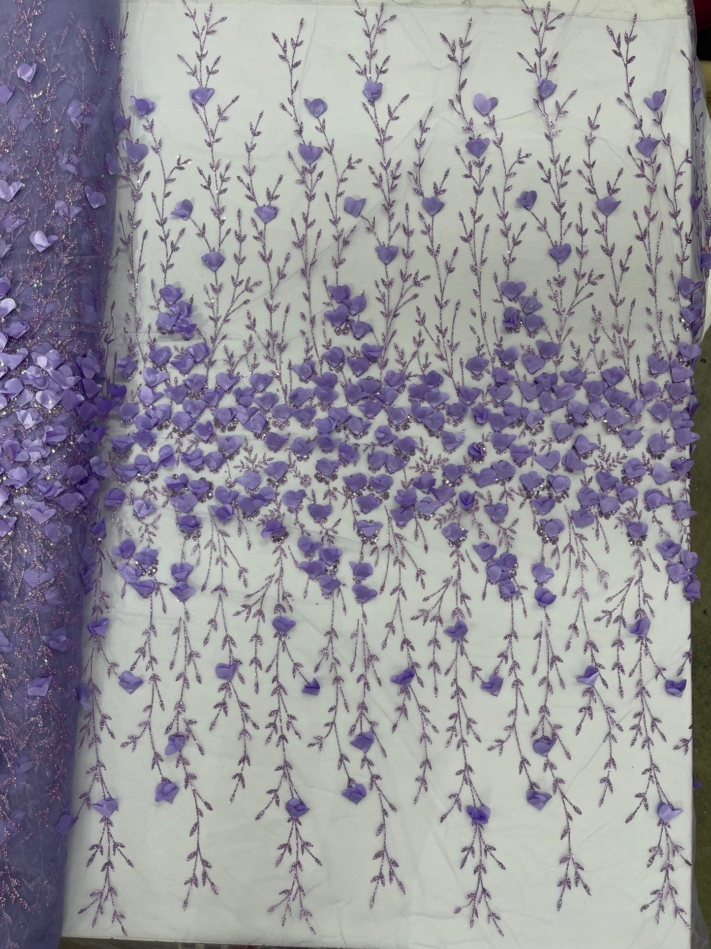 Satin 3D floral glitter Lace 54" Wide| New Creations Fabric & Foam Inc.