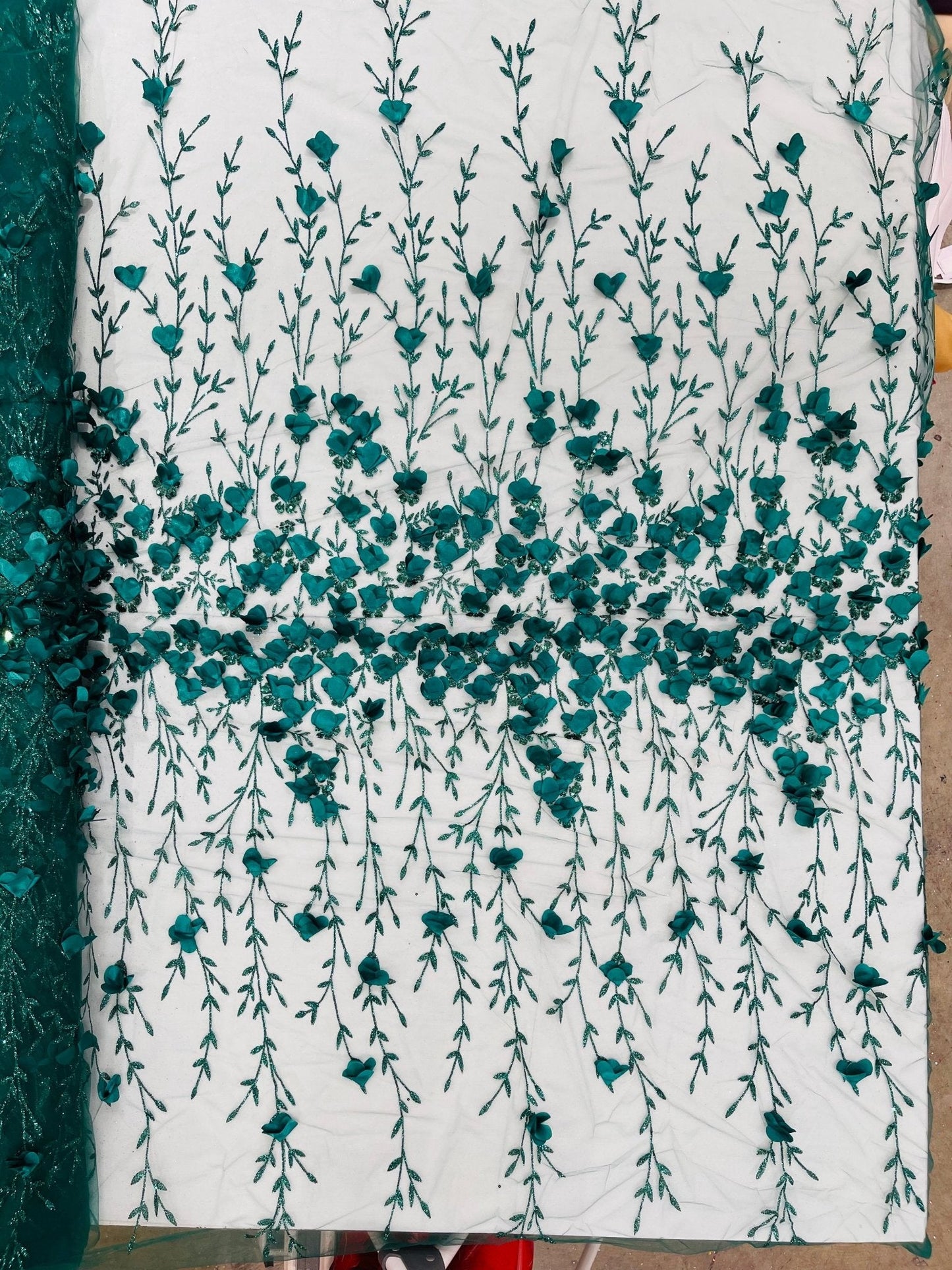Satin 3D floral glitter Lace 54" Wide| New Creations Fabric & Foam Inc.