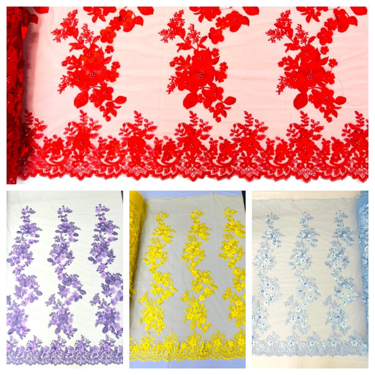 Scarlet 3d Floral Design Lace 54" Wide| New Creations Fabric & Foam Inc.