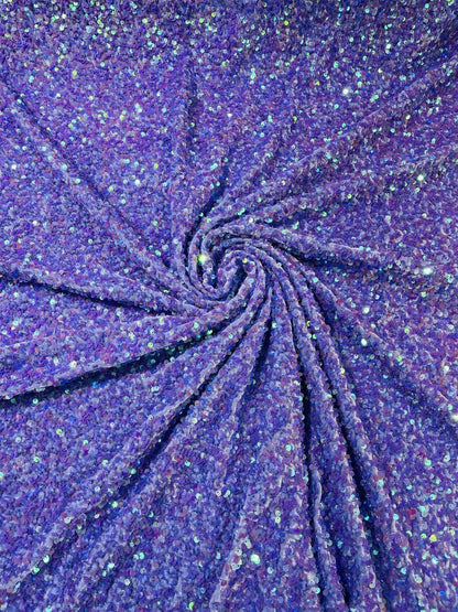 All-Over 5mm Shiny Sequins Stretch Velvet 54" Wide| New Creations Fabric & Foam Inc.
