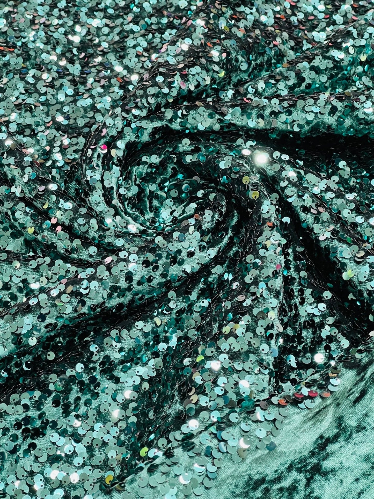 All-Over 5mm Shiny Sequins Stretch Velvet 54" Wide| New Creations Fabric & Foam Inc.