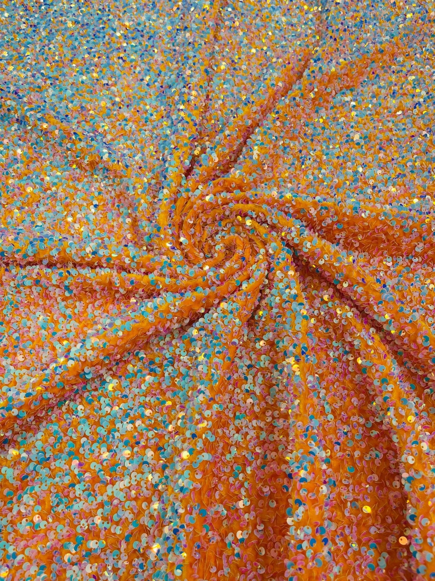 All-Over 5mm Shiny Sequins Stretch Velvet 54" Wide| New Creations Fabric & Foam Inc.