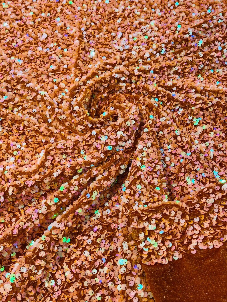All-Over 5mm Shiny Sequins Stretch Velvet 54" Wide| New Creations Fabric & Foam Inc.