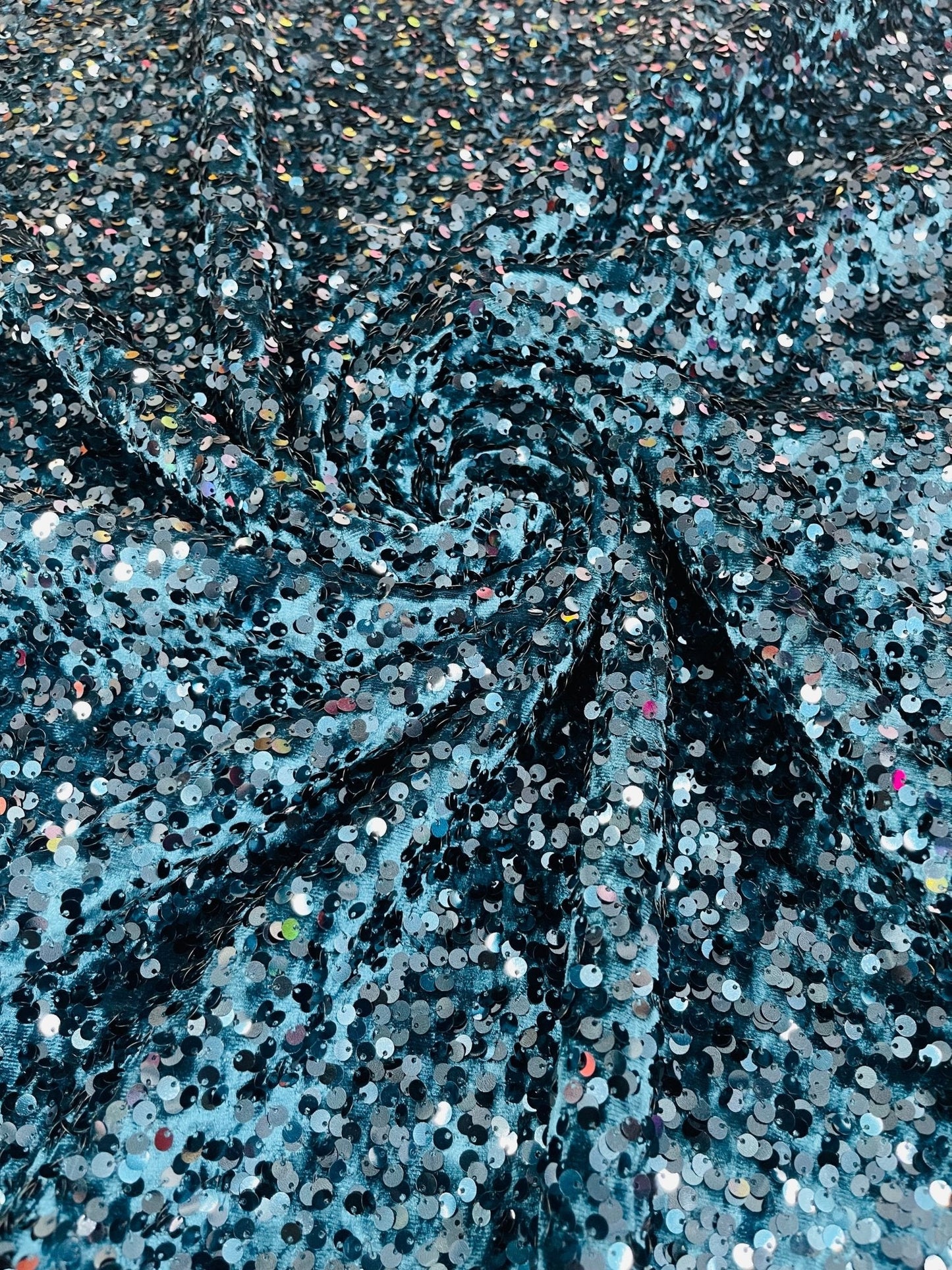 All-Over 5mm Shiny Sequins Stretch Velvet 54" Wide| New Creations Fabric & Foam Inc.
