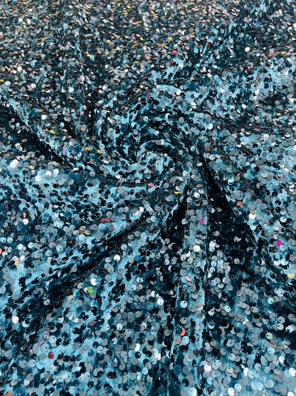 All-Over 5mm Shiny Sequins Stretch Velvet 54" Wide| New Creations Fabric & Foam Inc.