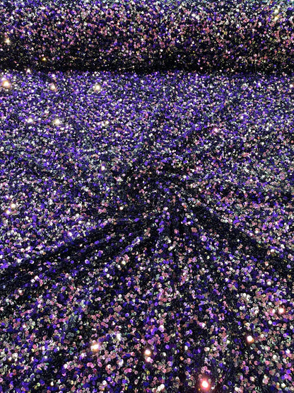 All-Over 5mm Shiny Sequins Stretch Velvet 54" Wide| New Creations Fabric & Foam Inc.