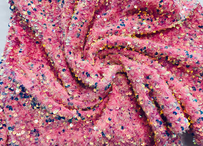 All-Over 5mm Shiny Sequins Stretch Velvet 54" Wide| New Creations Fabric & Foam Inc.