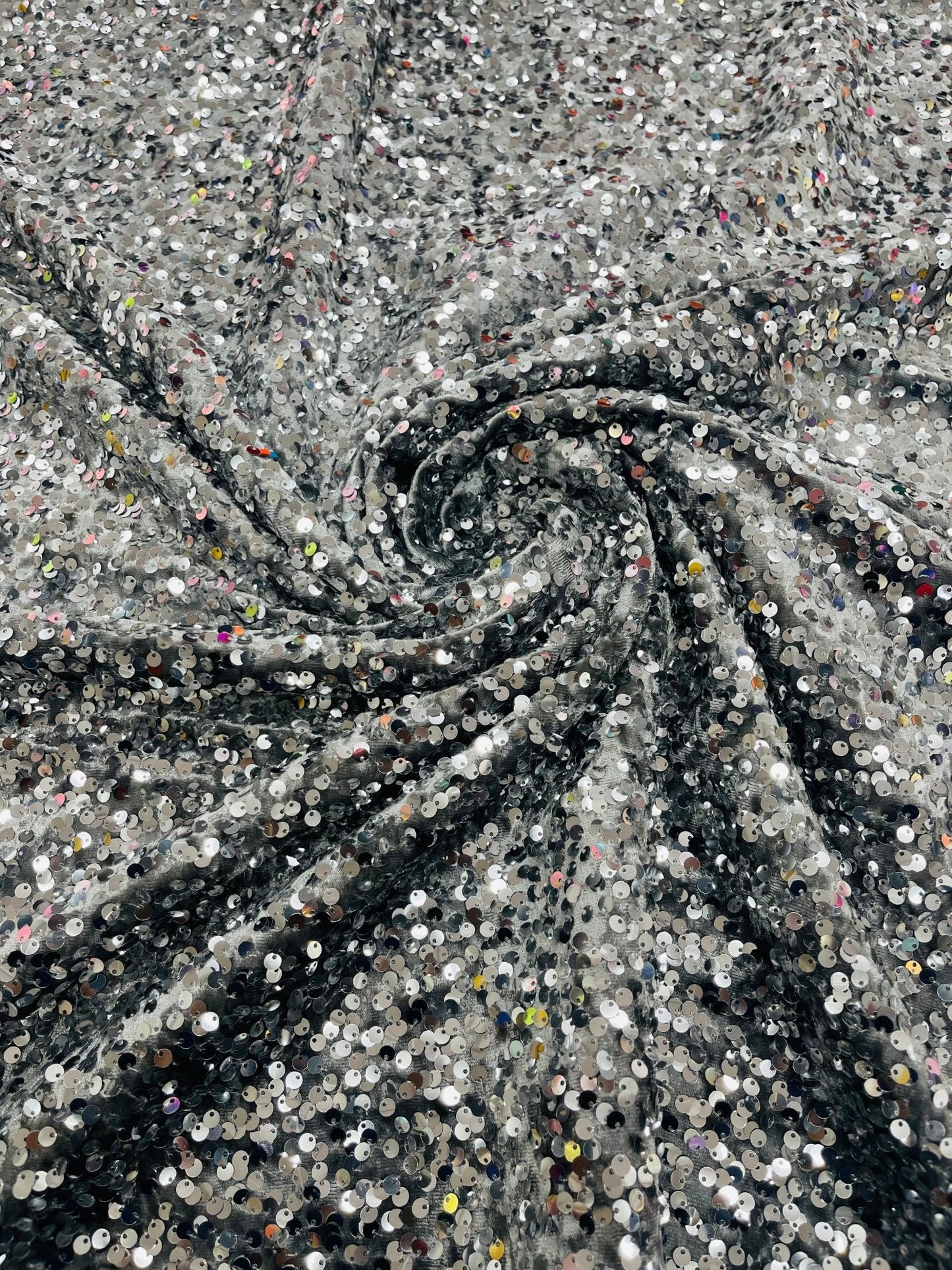 All-Over 5mm Shiny Sequins Stretch Velvet 54" Wide| New Creations Fabric & Foam Inc.
