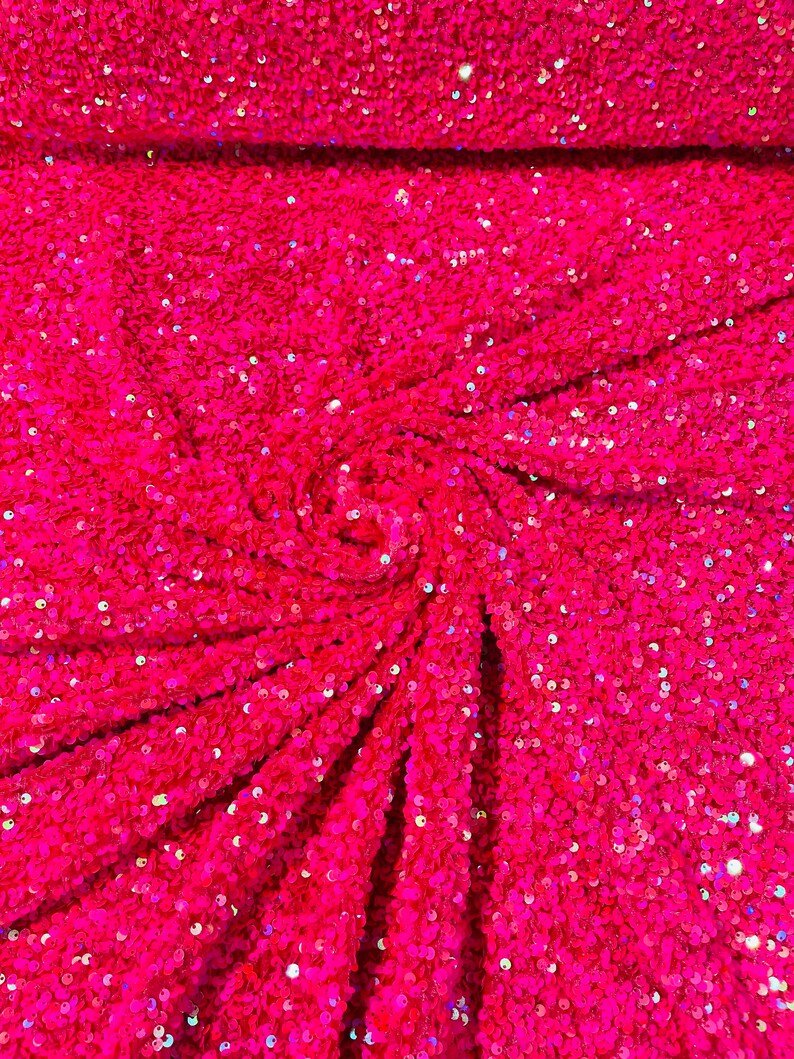 All-Over 5mm Shiny Sequins Stretch Velvet 54" Wide| New Creations Fabric & Foam Inc.