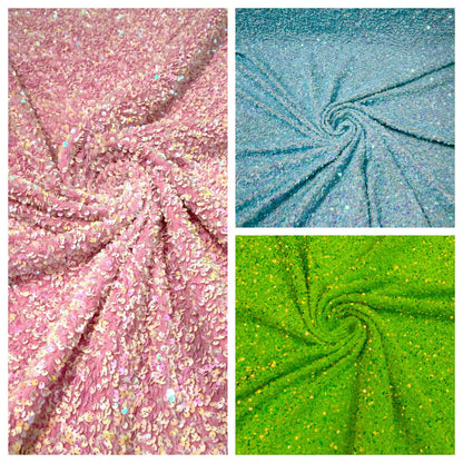 All-Over 5mm Shiny Sequins Stretch Velvet 54" Wide| New Creations Fabric & Foam Inc.