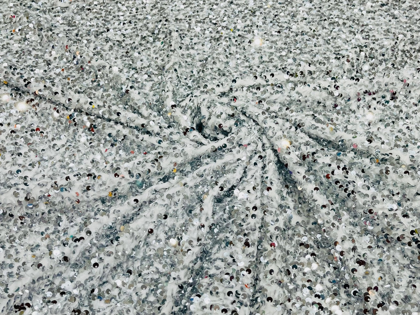 All-Over 5mm Shiny Sequins Stretch Velvet 54" Wide| New Creations Fabric & Foam Inc.