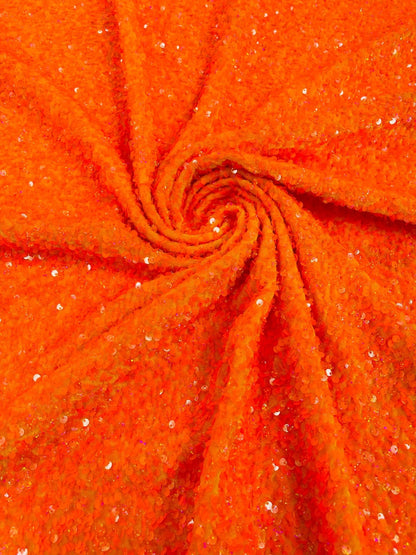 All-Over 5mm Shiny Sequins Stretch Velvet 54" Wide| New Creations Fabric & Foam Inc.