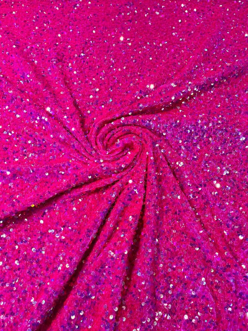 All-Over 5mm Shiny Sequins Stretch Velvet 54" Wide| New Creations Fabric & Foam Inc.