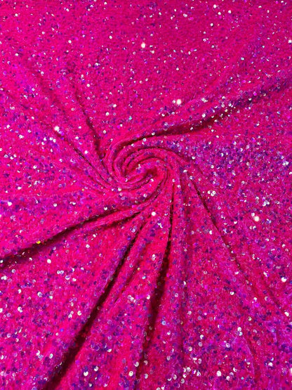 All-Over 5mm Shiny Sequins Stretch Velvet 54" Wide| New Creations Fabric & Foam Inc.