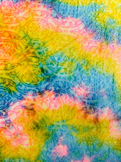 Tie Dye Damask Burnt out Stretch Velvet 58" Wide| New Creations Fabric &amp; Foam Inc